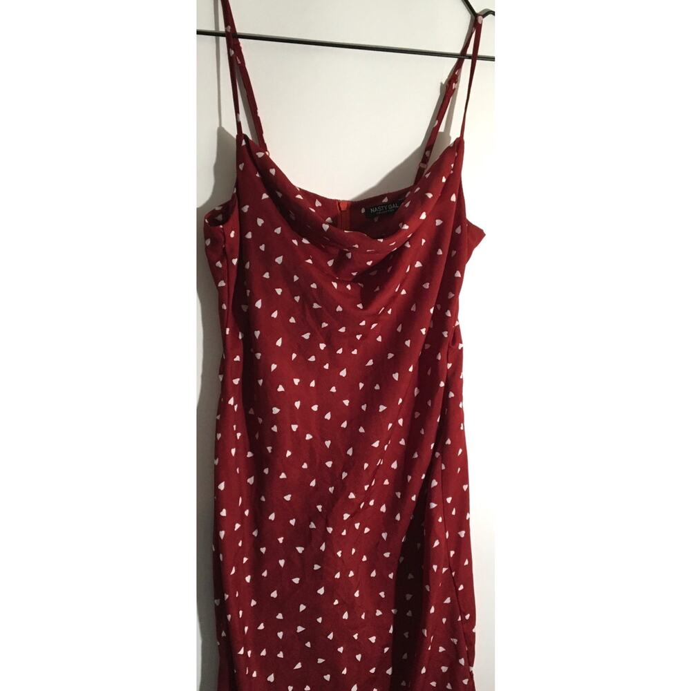 Nasty Gal Slip Dress Women's Sz 6 Red & White Hearts Strappy Draped Neck Light - Picture 5 of 8